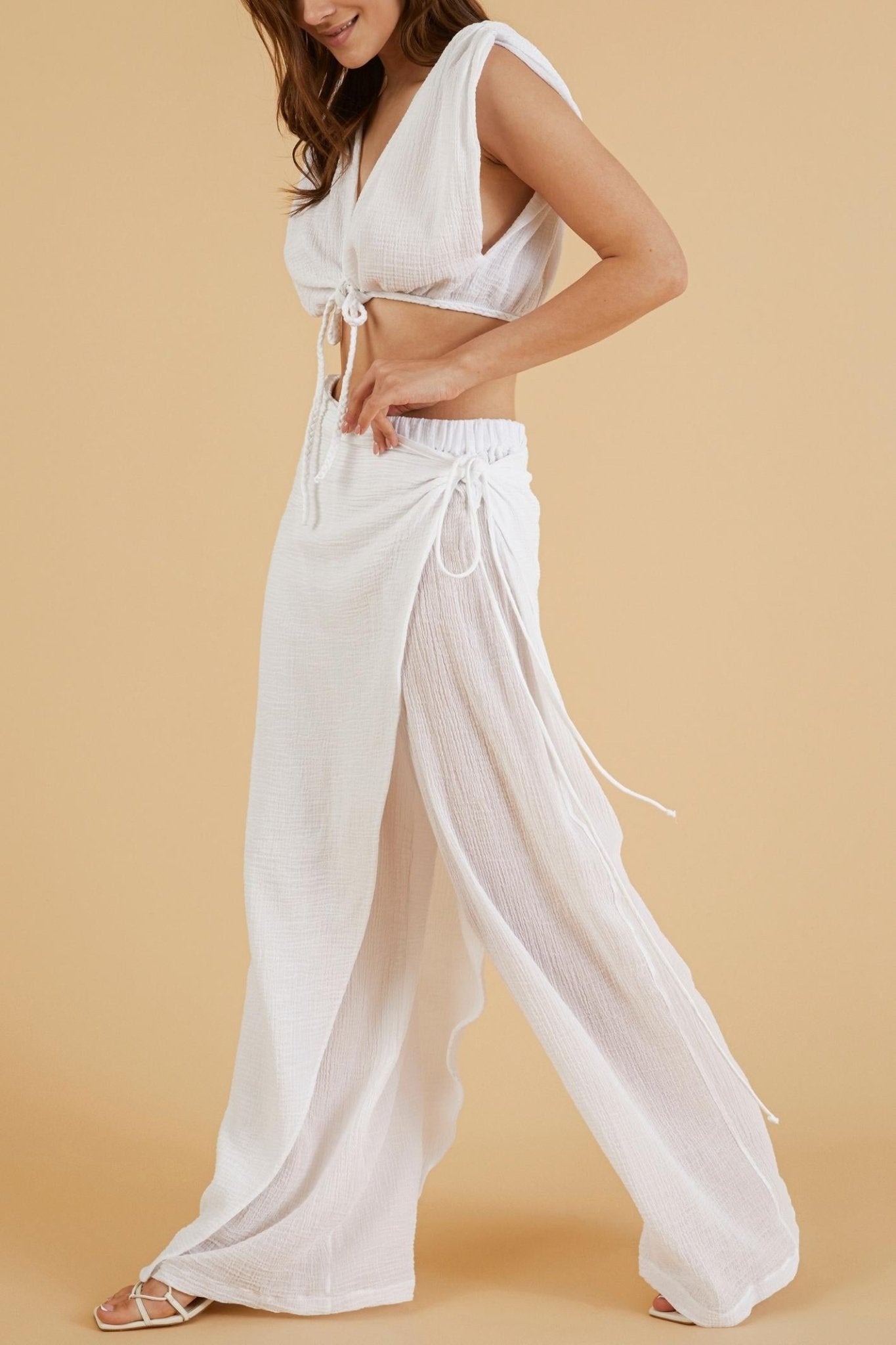 Nala Beach Pants White - The Handloom
