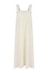 Noa Straps Maxi Dress Natural With Gold Stripes - The Handloom