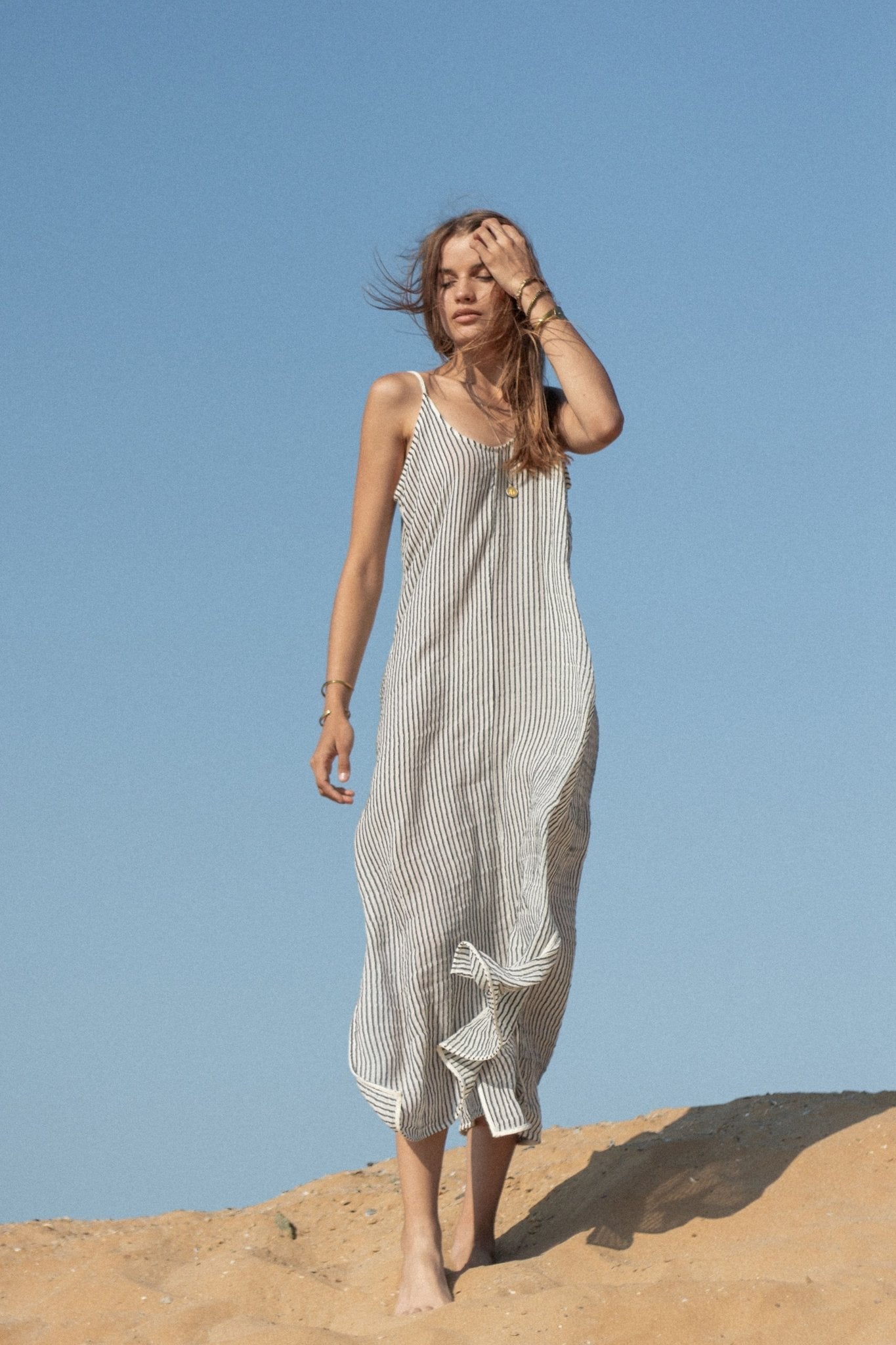 Yaz Maxi Dress Black Stripes - The Handloom